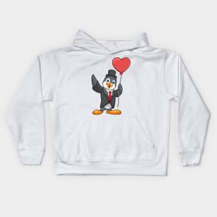 Penguin as Groom with Heart Ballon Kids Hoodie
